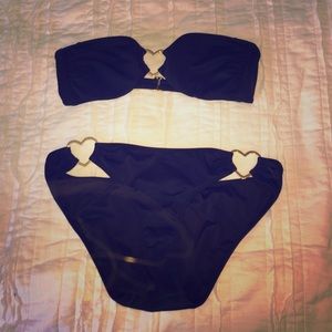 VS black strapless bikini with gold heart details