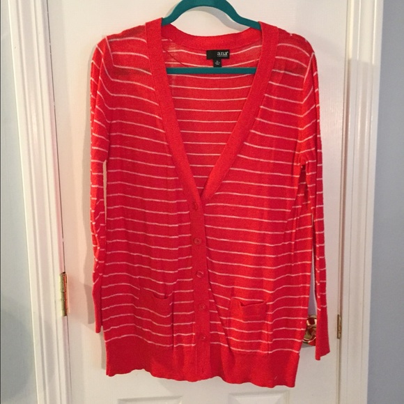 Red striped cardigan