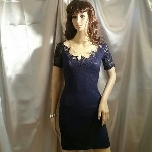 Lace Navy Blue Dress With Low Back