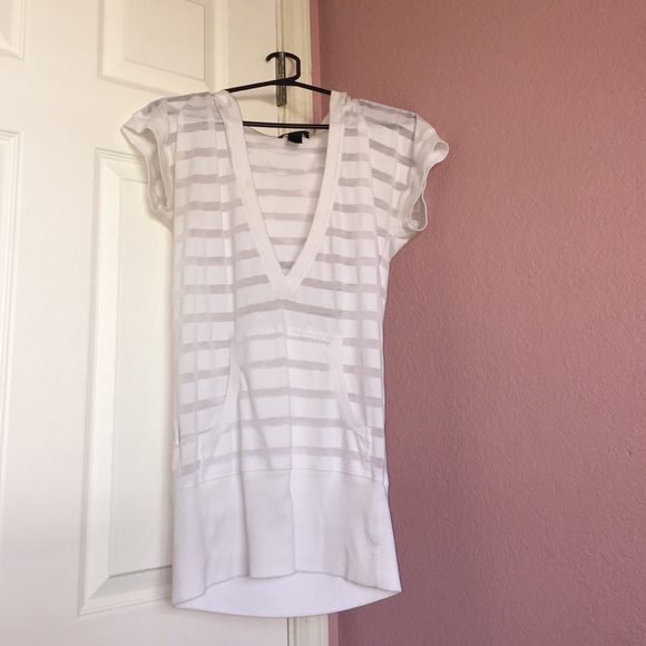 MANGO White Sport Top w/ Hoodie - Picture 1 of 4