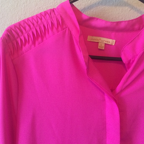 Hot Pink Gibson Latimer Button Down Blouse - Picture 2 of 4