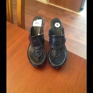 NEW Jack Rogers Black Leather Wedge Sandals
