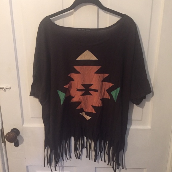 Black fringe UO top with Aztec print