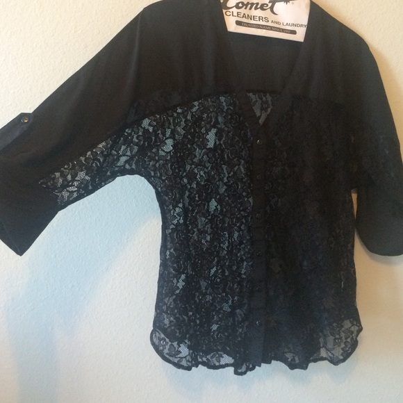Black Lace Button Up Blouse