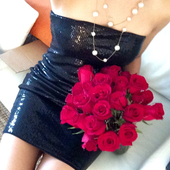 Black Strapless Sequin Dress