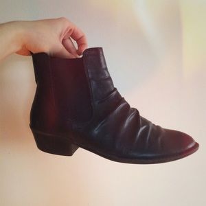 Black faux leather chelsea ankle boots