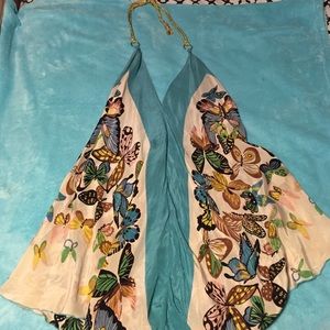 100% silk halter top, beautiful butterfly design