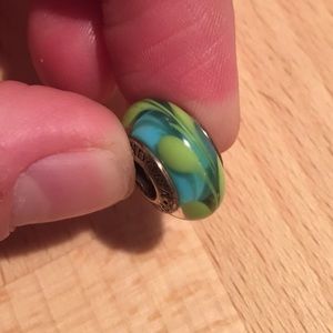 Authentic Pandora glass marble green blue charm
