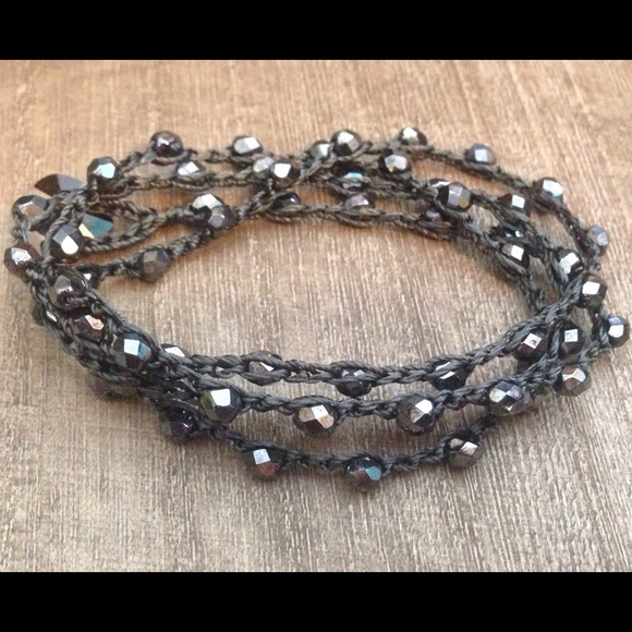 Crochet Wrap Bracelet Necklace Charcoal Gray Grey