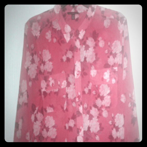 American Eagle button down sheer floral blouse