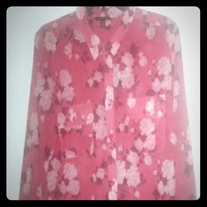 American Eagle button down sheer floral blouse