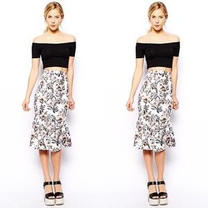 Asos Peplum Skirt In Tropical Print