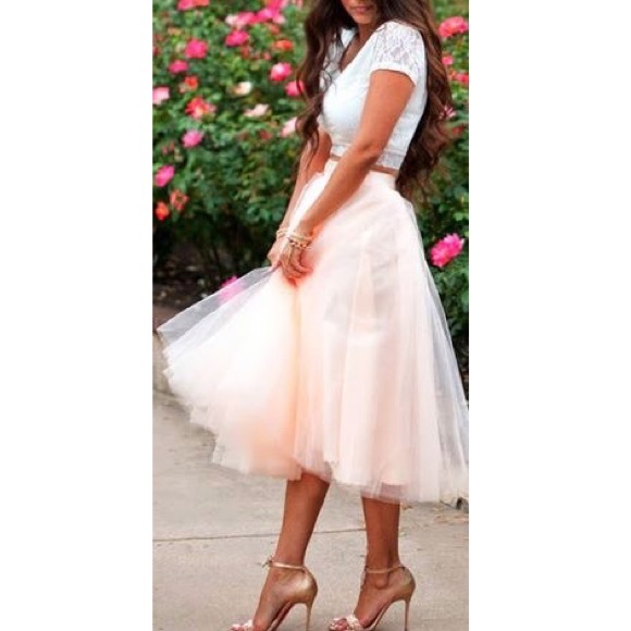 Long Nude Tulle Skirt