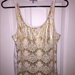 White/gold lace tank