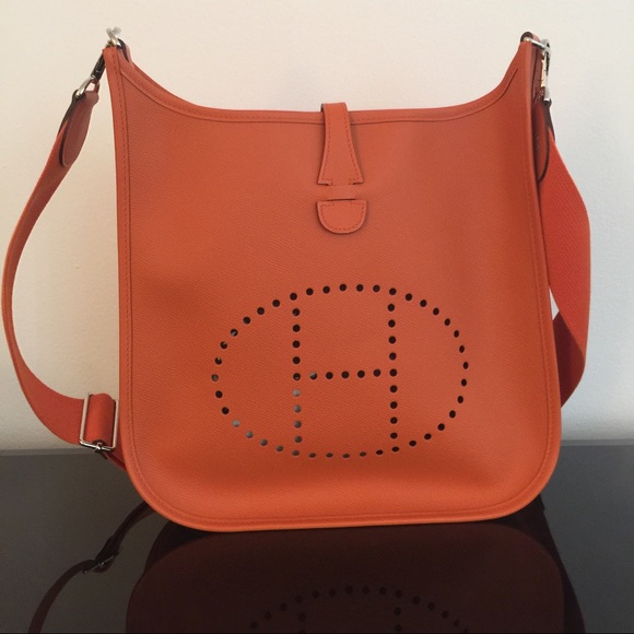Authentic Hermes Togo leather Evelyne shoulder bag