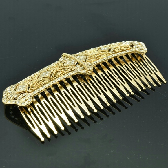Bridal crystal hair comb wedding diamond gold luxu
