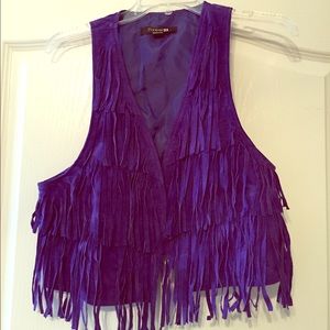 Blue Suede Fringe Vest