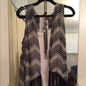 Sheer chevron fringe vest size L