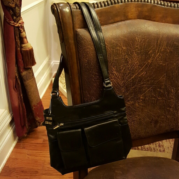 Black genuine leather handbag