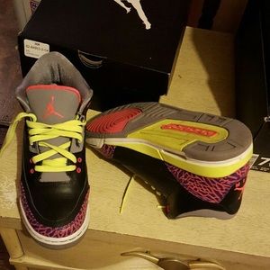 Pink Black and Neon Green Air Jordan Retro 3