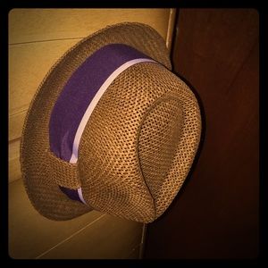 Straw fedora w/ purple ribbon