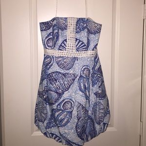 Blue, strapless, shell print, Lilly Pulitzer dress
