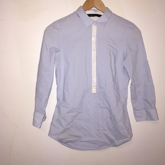 Zara Baby blue and white polka dot button up