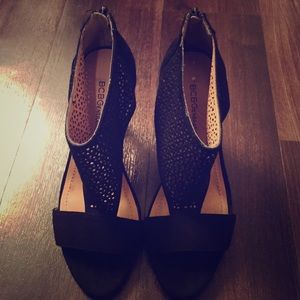 BCBGeneration black suede open toed high heels
