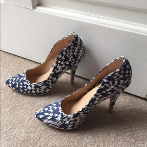 Blue and white heels