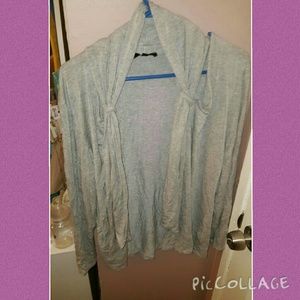 Gray sweater with attached grey scarf