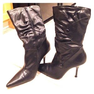 Baker's mid-calf black leather high heel boots