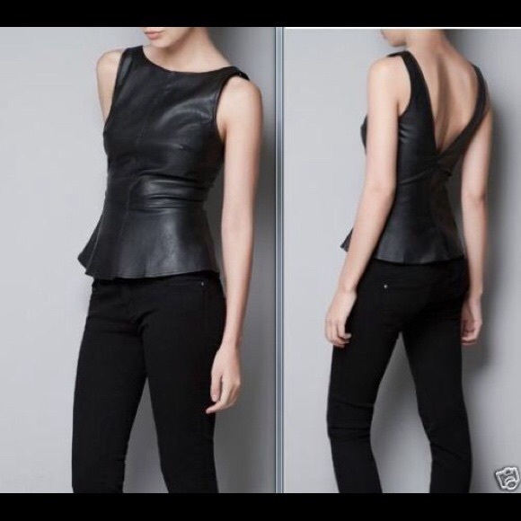 NWT ZARA Faux Leather Peplum Top Black XS - Picture 3 of 3