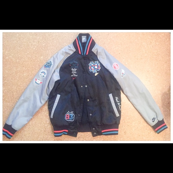 Nike satin bomber letterman style jacket