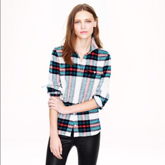 J Crew Rock Salt Plaid Flannel Shirt