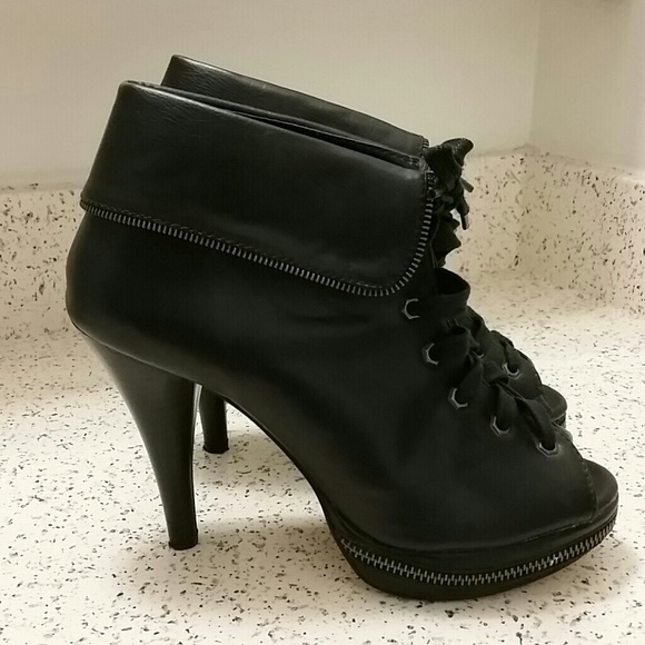 Black lace up heels with zipper detail