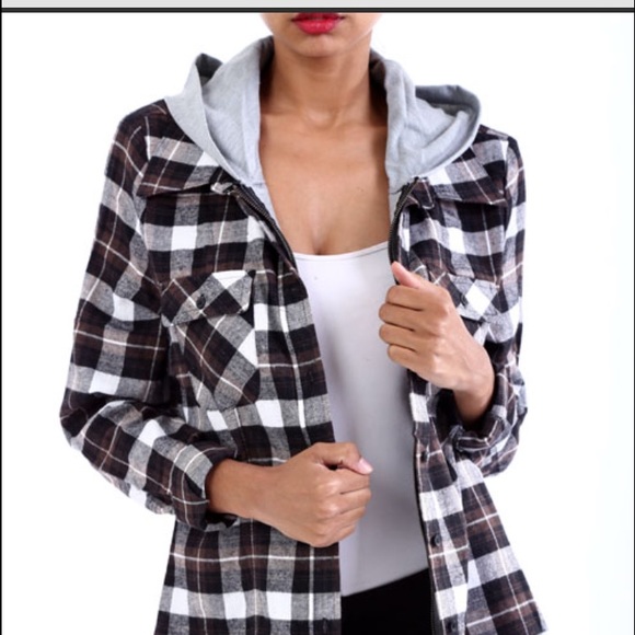 Brown and black flannel with hood