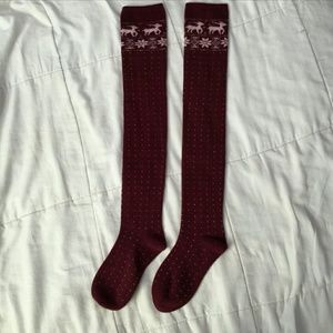 Comfy Maroon Reindeer Socks