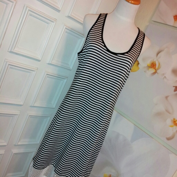 Hail3y:23 Striped Tank Top Dress Mesh Bottom - Picture 2 of 4