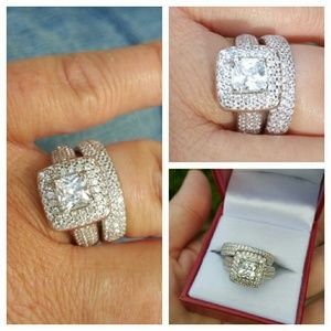 NEW 925 CZ 1 CT Princess Cut Wedding Set Sterling