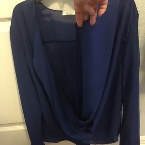 Sheer blue top, open front, small