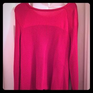 Red Nicole Miller high low sweater.