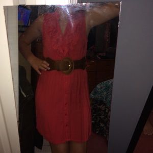Coral dress with removable belt