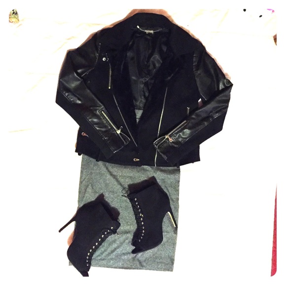 Worn DKNY Black Moto Jacket with Fur Lapel