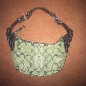 Brown leather/cloth coach purse