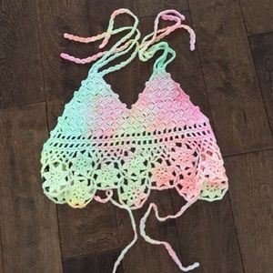 Unif tye dye crochet festival rainbow crop top