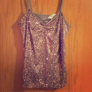 Grey and pink sequined tank with adjustable straps