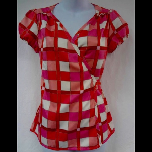 💥SALE💥Banana Republic pink/orange plaid wrap top