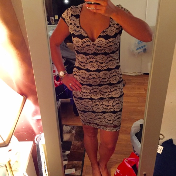 Papaya Dresses & Skirts - Black and gold lace dress with cutout
