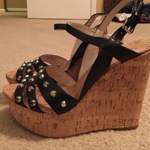 Michael Kors cork platform wedges w studs size 8