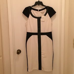 Black and white dress with pleather accents